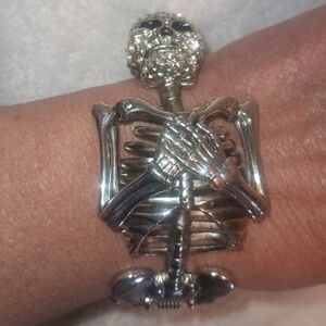 Rhinstone Sleeping Skeleton Hinged Bracelet, Bling Bracelet